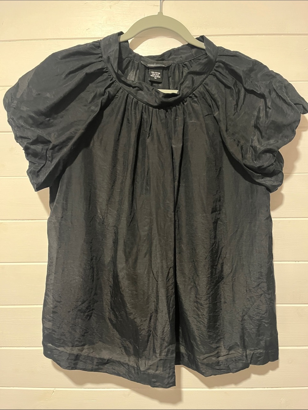 Moda International Black Short Puff-Sleeve Blouse
